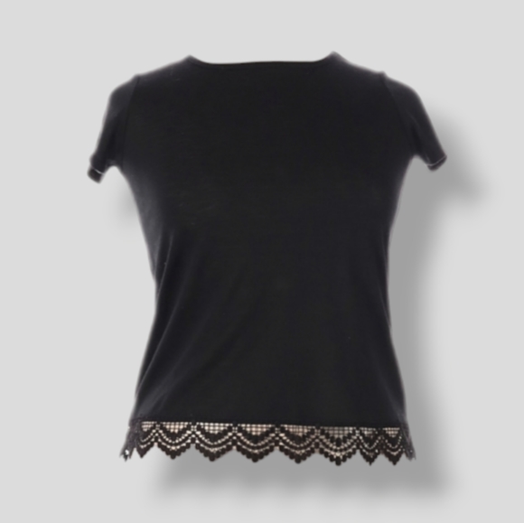 🍁 Xhilaration Short Sleeve Lightweight Sweater in Black with Lace Detail - Picture 5 of 6